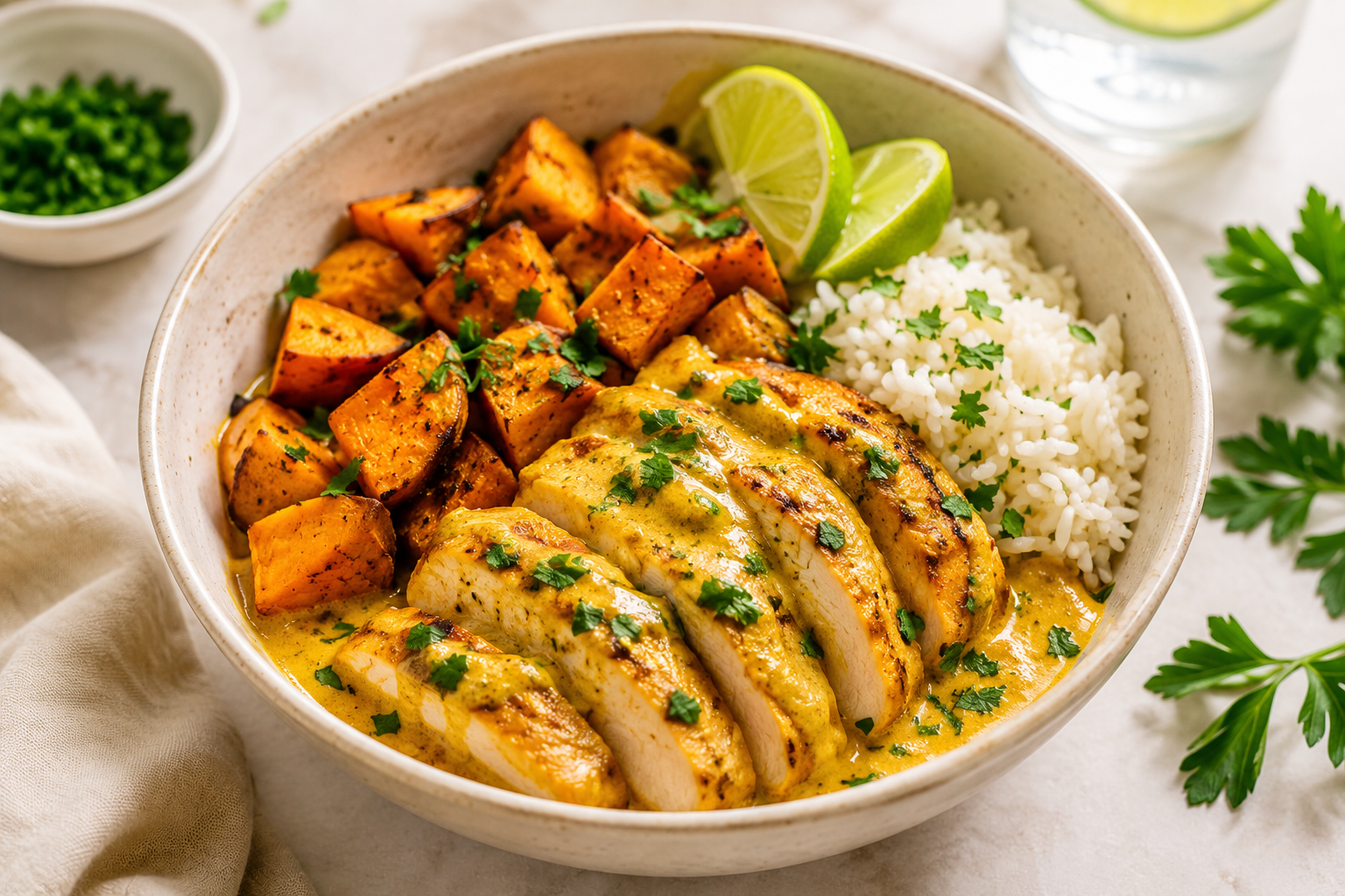 Golden Coconut Chicken & Sweet Potato Bowl